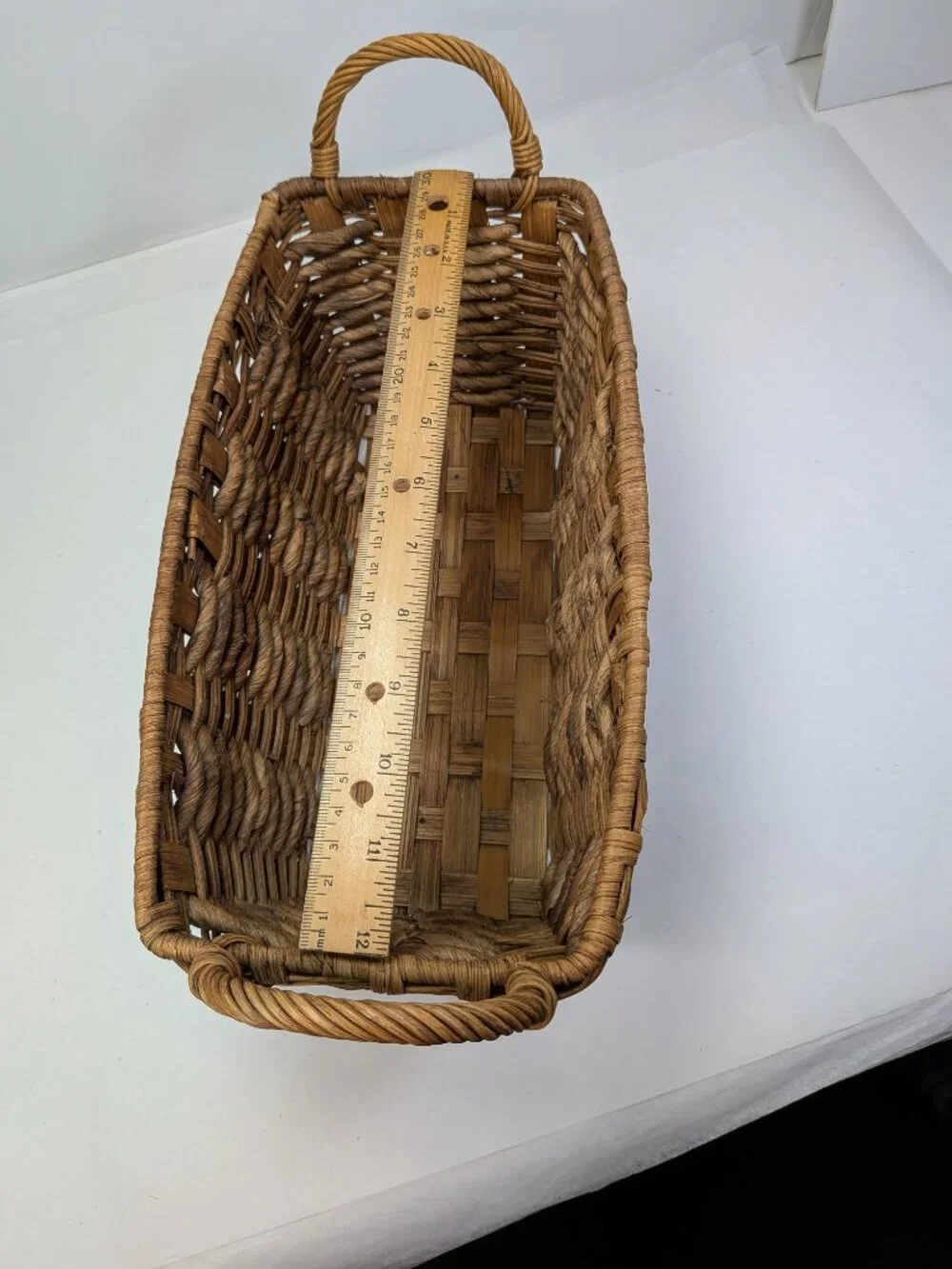 Vintage Natural Wicker Baskets Set of 2 Braided Rim & Chunky Rope Weave Baskets